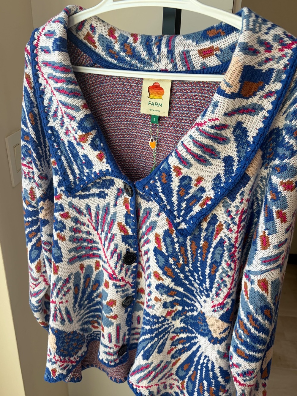 Farm Rio Blue Patterned Knit Cardigan Sweater - Picture 3 of 6